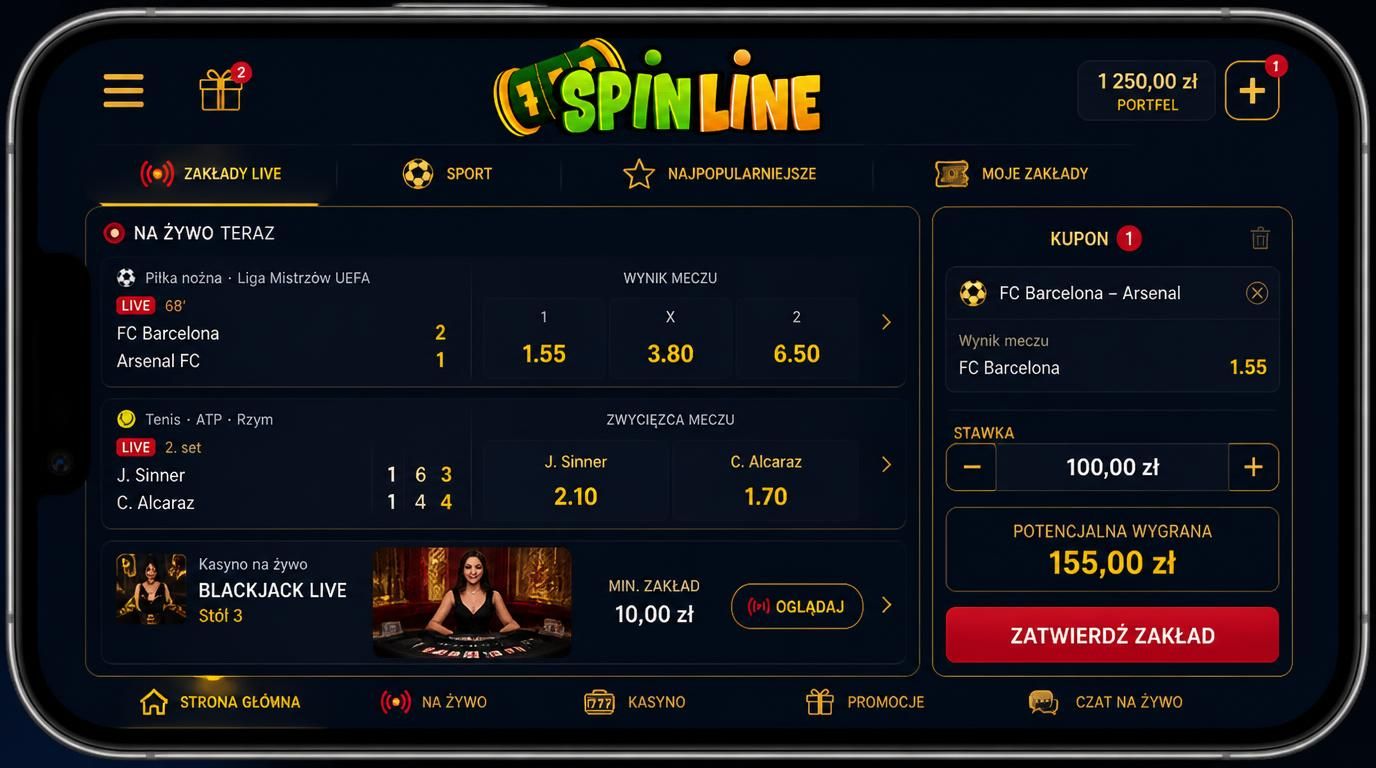 mobilny interfejs zakładów live z wyliczonym potencjalnym wypłaceniem