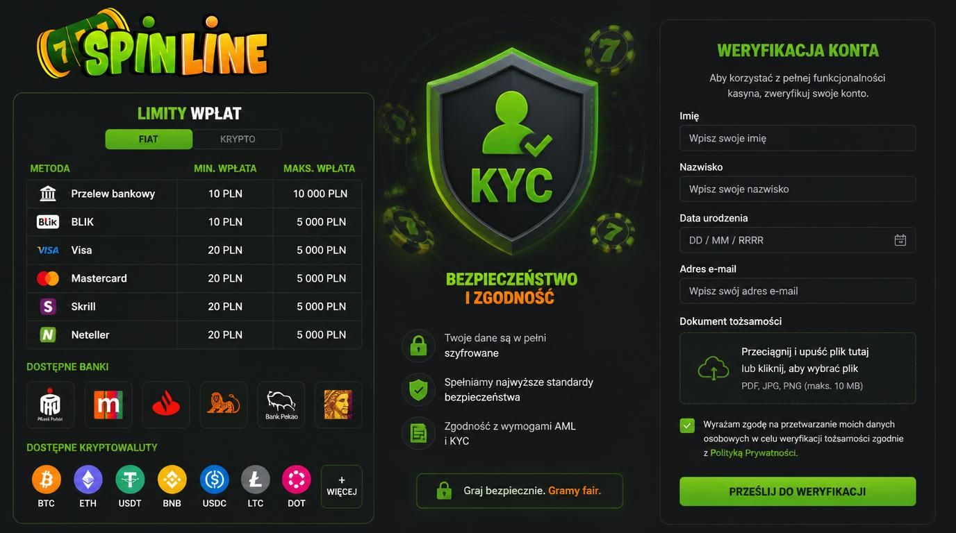 Tabela z limitami wpłat fiat i krypto oraz elementy compliance 